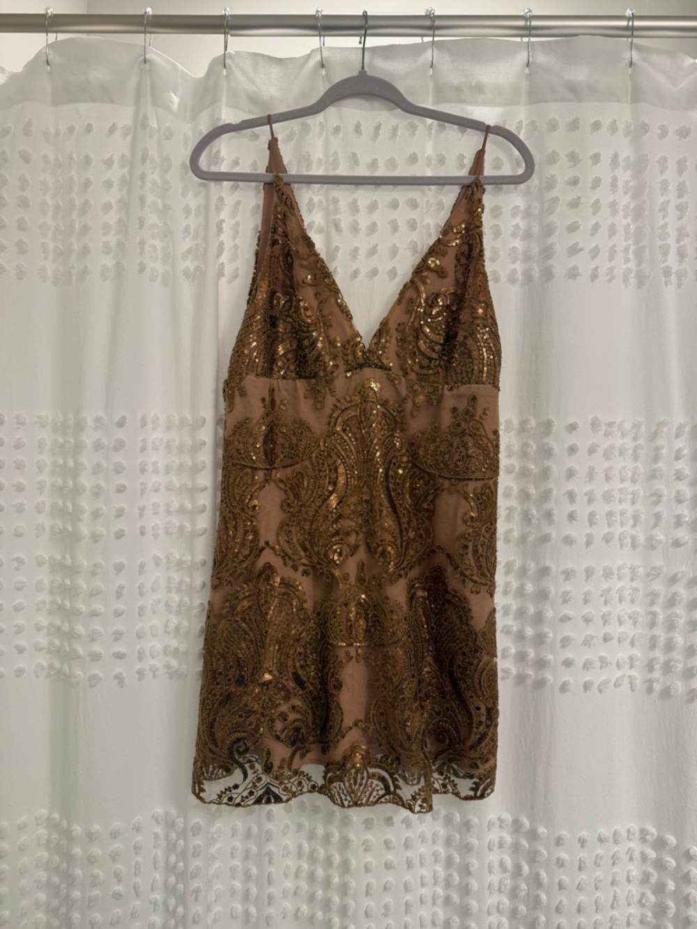 Free People Embellished Brown Sequin Slip Dress